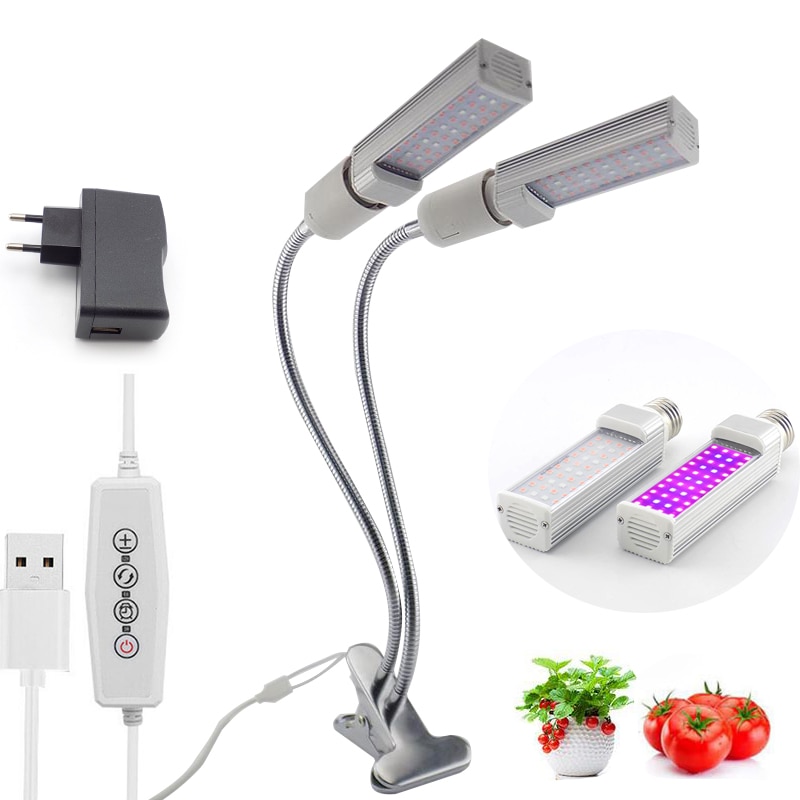 5V USB 타이머 듀얼 헤드 LED 가벼운 실내 식물 성장 식물성 램프 Fitolamp Fitolampy 스위치 온실 성장 텐트 상자 growbox